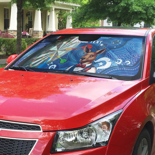 Darts NAIDOC Week 2026 Personalised Auto Sun Shade Australia Flag Kangaroo Dhari Aboriginal Art