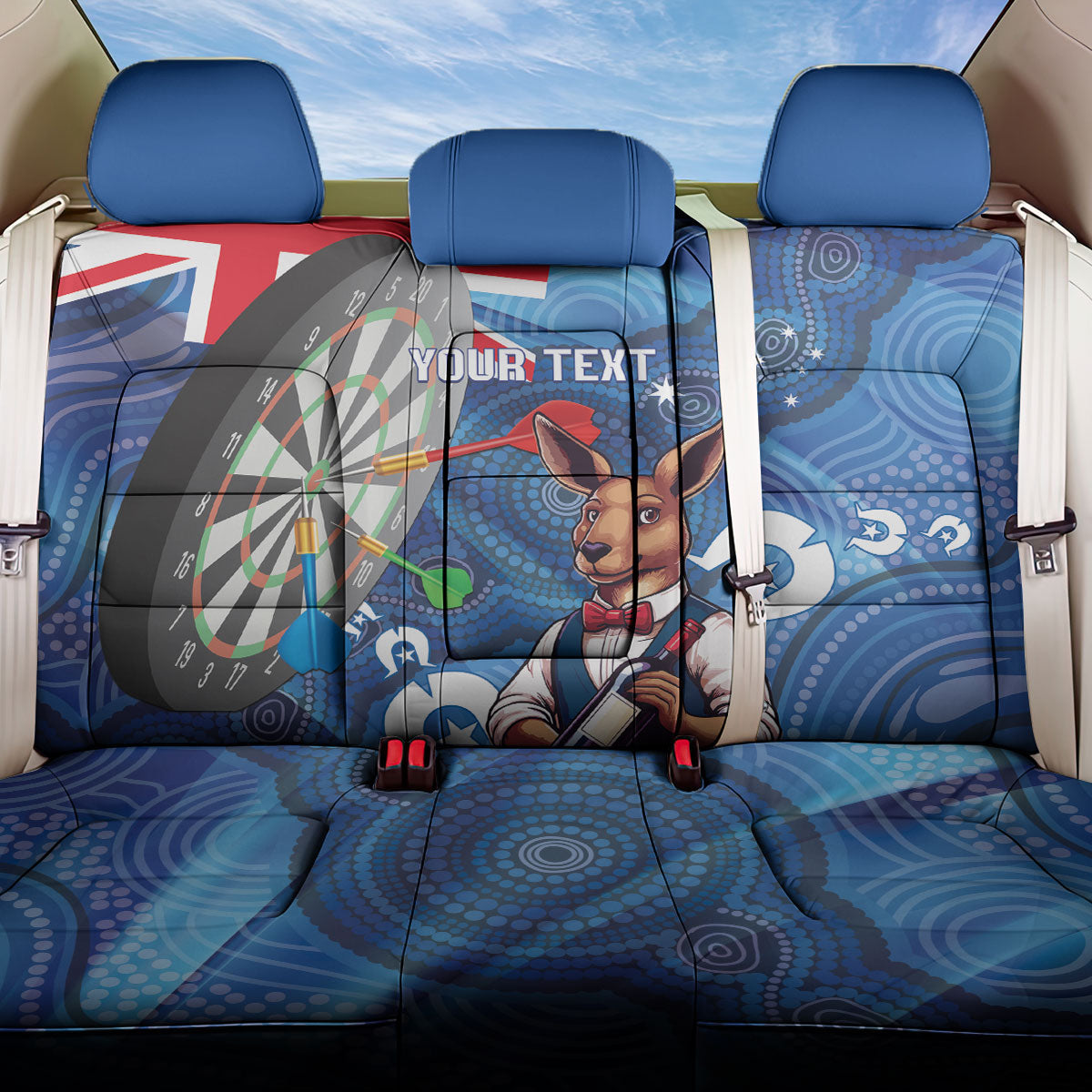 Darts NAIDOC Week 2026 Personalised Back Car Seat Cover Australia Flag Kangaroo Dhari Aboriginal Art