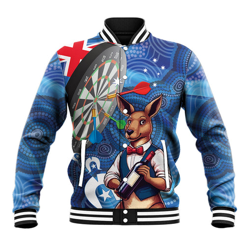 Darts NAIDOC Week 2026 Personalised Baseball Jacket Australia Flag Kangaroo Dhari Aboriginal Art