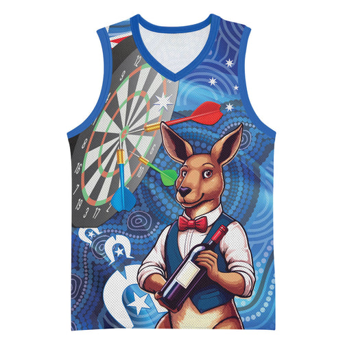 Darts NAIDOC Week 2026 Personalised Basketball Jersey Australia Flag Kangaroo Dhari Aboriginal Art