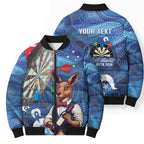 Darts NAIDOC Week 2026 Personalised Bomber Puffer Jacket Australia Flag Kangaroo Dhari Aboriginal Art