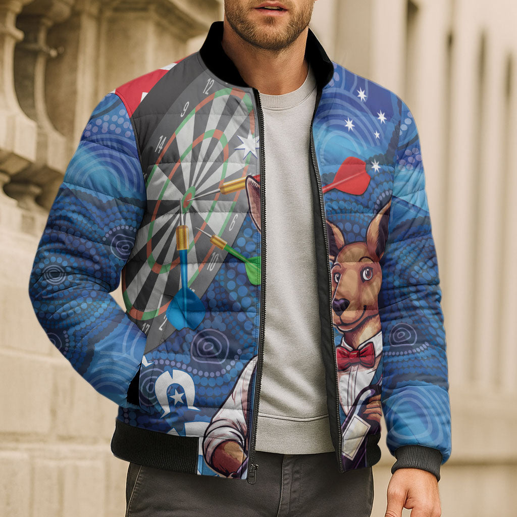 Darts NAIDOC Week 2026 Personalised Bomber Puffer Jacket Australia Flag Kangaroo Dhari Aboriginal Art