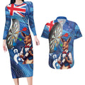Darts NAIDOC Week 2026 Personalised Couples Matching Long Sleeve Bodycon Dress and Hawaiian Shirt Australia Flag Kangaroo Dhari Aboriginal Art