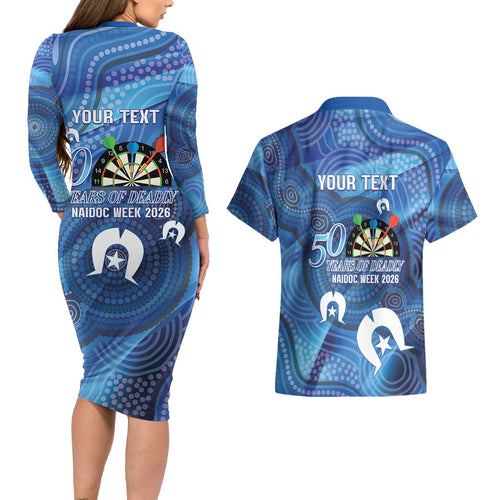 Darts NAIDOC Week 2026 Personalised Couples Matching Long Sleeve Bodycon Dress and Hawaiian Shirt Australia Flag Kangaroo Dhari Aboriginal Art