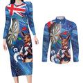 Darts NAIDOC Week 2026 Personalised Couples Matching Long Sleeve Bodycon Dress and Long Sleeve Button Shirt Australia Flag Kangaroo Dhari Aboriginal Art