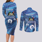 Darts NAIDOC Week 2026 Personalised Couples Matching Long Sleeve Bodycon Dress and Long Sleeve Button Shirt Australia Flag Kangaroo Dhari Aboriginal Art