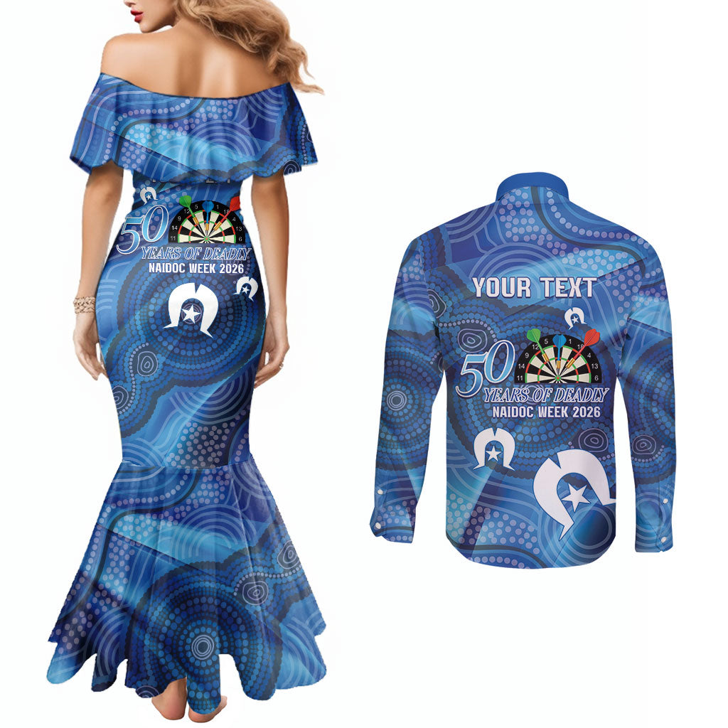 Darts NAIDOC Week 2026 Personalised Couples Matching Mermaid Dress and Long Sleeve Button Shirt Australia Flag Kangaroo Dhari Aboriginal Art