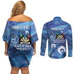 Darts NAIDOC Week 2026 Personalised Couples Matching Off Shoulder Short Dress and Long Sleeve Button Shirt Australia Flag Kangaroo Dhari Aboriginal Art