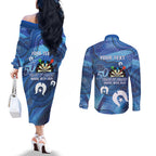Darts NAIDOC Week 2026 Personalised Couples Matching Off The Shoulder Long Sleeve Dress and Long Sleeve Button Shirt Australia Flag Kangaroo Dhari Aboriginal Art