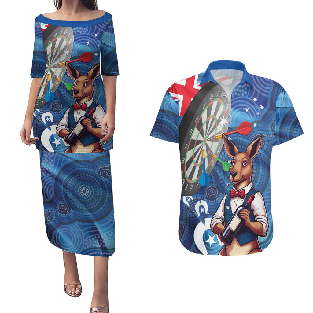 Darts NAIDOC Week 2026 Personalised Couples Matching Puletasi and Hawaiian Shirt Australia Flag Kangaroo Dhari Aboriginal Art