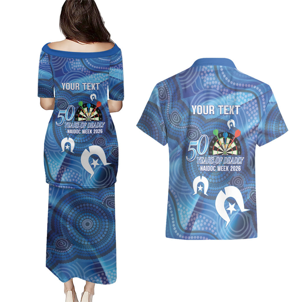 Darts NAIDOC Week 2026 Personalised Couples Matching Puletasi and Hawaiian Shirt Australia Flag Kangaroo Dhari Aboriginal Art