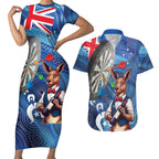 Darts NAIDOC Week 2026 Personalised Couples Matching Short Sleeve Bodycon Dress and Hawaiian Shirt Australia Flag Kangaroo Dhari Aboriginal Art
