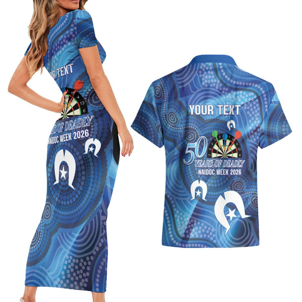 Darts NAIDOC Week 2026 Personalised Couples Matching Short Sleeve Bodycon Dress and Hawaiian Shirt Australia Flag Kangaroo Dhari Aboriginal Art