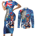 Darts NAIDOC Week 2026 Personalised Couples Matching Short Sleeve Bodycon Dress and Long Sleeve Button Shirt Australia Flag Kangaroo Dhari Aboriginal Art