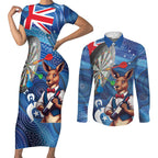 Darts NAIDOC Week 2026 Personalised Couples Matching Short Sleeve Bodycon Dress and Long Sleeve Button Shirt Australia Flag Kangaroo Dhari Aboriginal Art