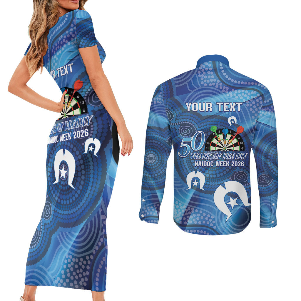 Darts NAIDOC Week 2026 Personalised Couples Matching Short Sleeve Bodycon Dress and Long Sleeve Button Shirt Australia Flag Kangaroo Dhari Aboriginal Art