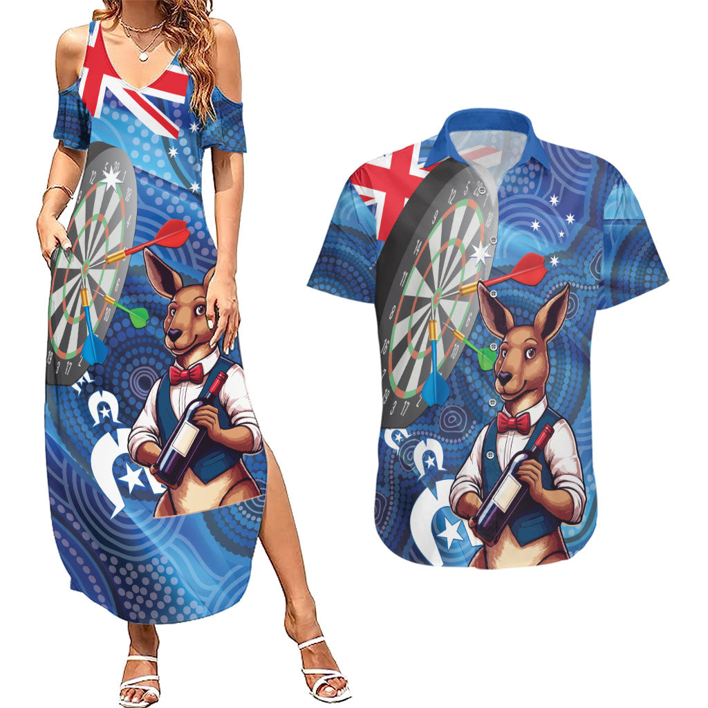 Darts NAIDOC Week 2026 Personalised Couples Matching Summer Maxi Dress and Hawaiian Shirt Australia Flag Kangaroo Dhari Aboriginal Art