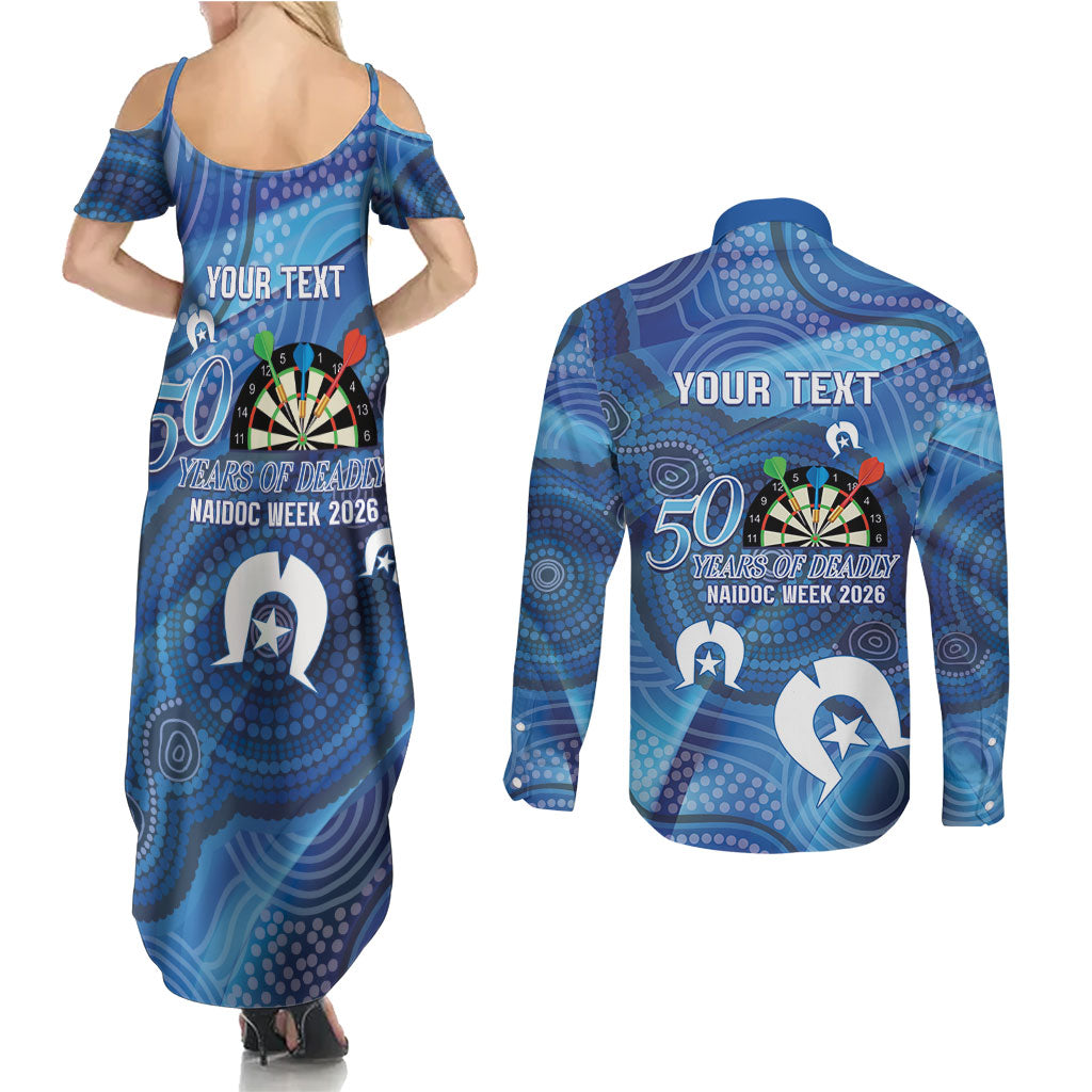 Darts NAIDOC Week 2026 Personalised Couples Matching Summer Maxi Dress and Long Sleeve Button Shirt Australia Flag Kangaroo Dhari Aboriginal Art