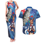 Darts NAIDOC Week 2026 Personalised Couples Matching Tank Maxi Dress and Hawaiian Shirt Australia Flag Kangaroo Dhari Aboriginal Art