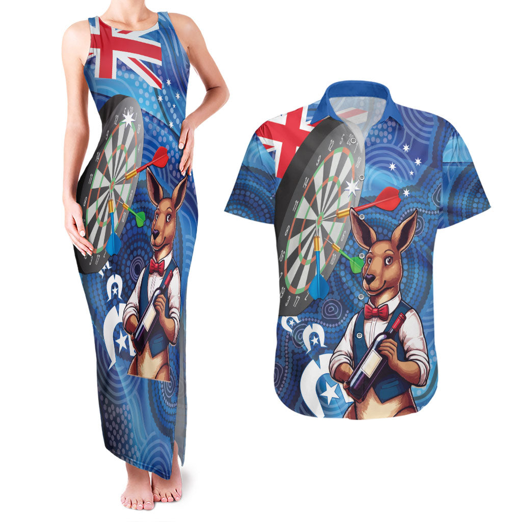 Darts NAIDOC Week 2026 Personalised Couples Matching Tank Maxi Dress and Hawaiian Shirt Australia Flag Kangaroo Dhari Aboriginal Art