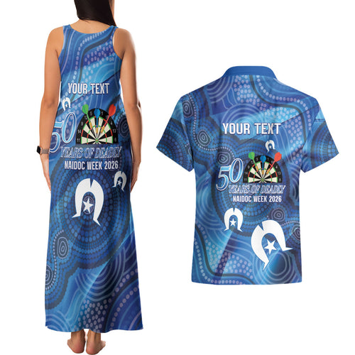 Darts NAIDOC Week 2026 Personalised Couples Matching Tank Maxi Dress and Hawaiian Shirt Australia Flag Kangaroo Dhari Aboriginal Art