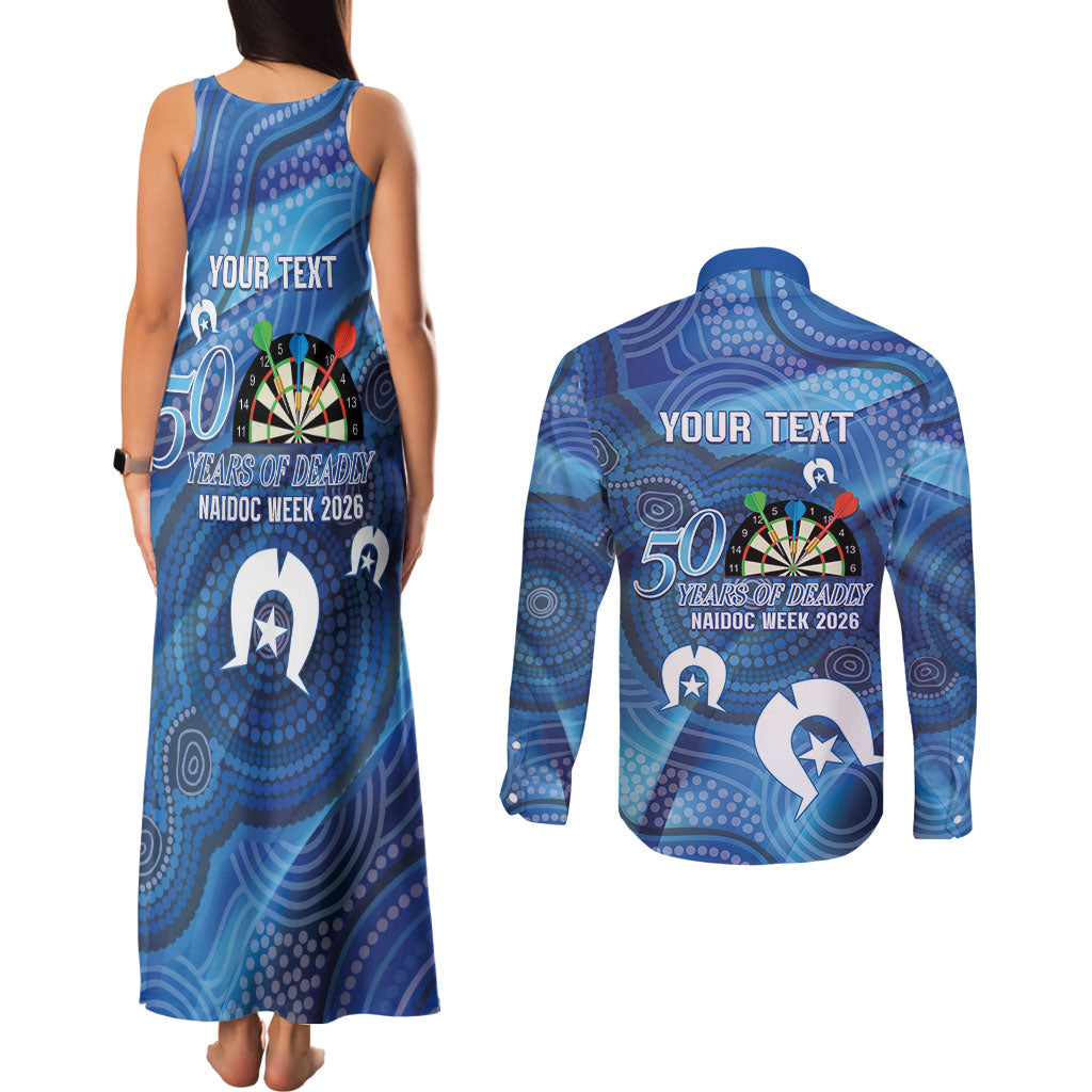 Darts NAIDOC Week 2026 Personalised Couples Matching Tank Maxi Dress and Long Sleeve Button Shirt Australia Flag Kangaroo Dhari Aboriginal Art