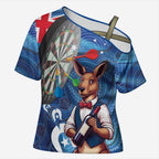 Darts NAIDOC Week 2026 Personalised Cross Shoulder Shirt Australia Flag Kangaroo Dhari Aboriginal Art