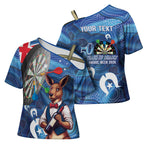 Darts NAIDOC Week 2026 Personalised Cross Shoulder Shirt Australia Flag Kangaroo Dhari Aboriginal Art