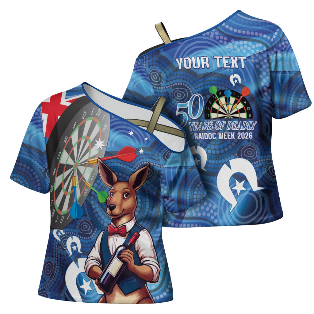 Darts NAIDOC Week 2026 Personalised Cross Shoulder Shirt Australia Flag Kangaroo Dhari Aboriginal Art