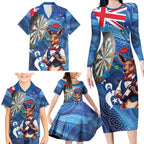 Darts NAIDOC Week 2026 Personalised Family Matching Long Sleeve Bodycon Dress and Hawaiian Shirt Australia Flag Kangaroo Dhari Aboriginal Art