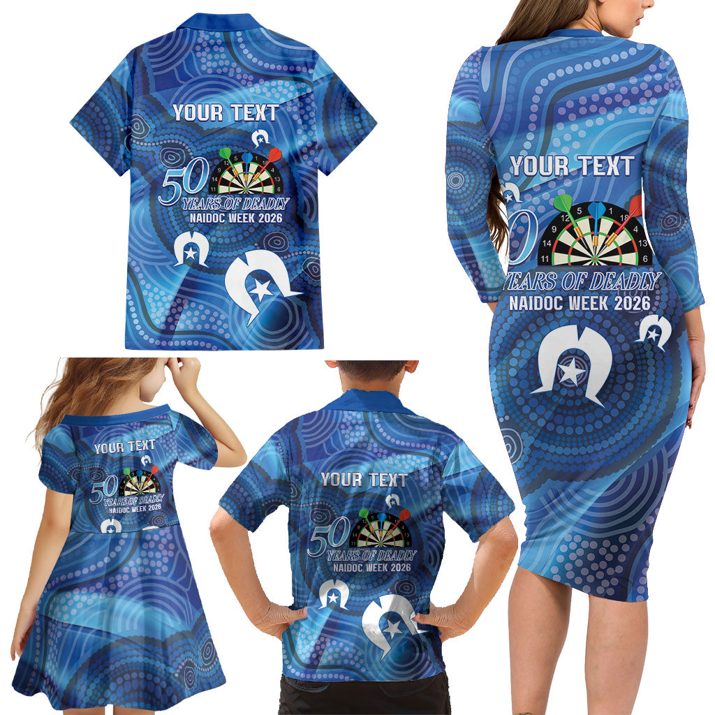 Darts NAIDOC Week 2026 Personalised Family Matching Long Sleeve Bodycon Dress and Hawaiian Shirt Australia Flag Kangaroo Dhari Aboriginal Art