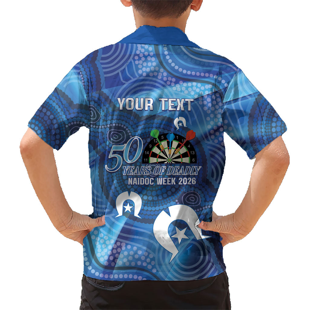 Darts NAIDOC Week 2026 Personalised Family Matching Off The Shoulder Long Sleeve Dress and Hawaiian Shirt Australia Flag Kangaroo Dhari Aboriginal Art