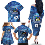 Darts NAIDOC Week 2026 Personalised Family Matching Off The Shoulder Long Sleeve Dress and Hawaiian Shirt Australia Flag Kangaroo Dhari Aboriginal Art
