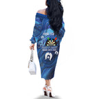 Darts NAIDOC Week 2026 Personalised Family Matching Off The Shoulder Long Sleeve Dress and Hawaiian Shirt Australia Flag Kangaroo Dhari Aboriginal Art