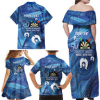 Darts NAIDOC Week 2026 Personalised Family Matching Off Shoulder Maxi Dress and Hawaiian Shirt Australia Flag Kangaroo Dhari Aboriginal Art