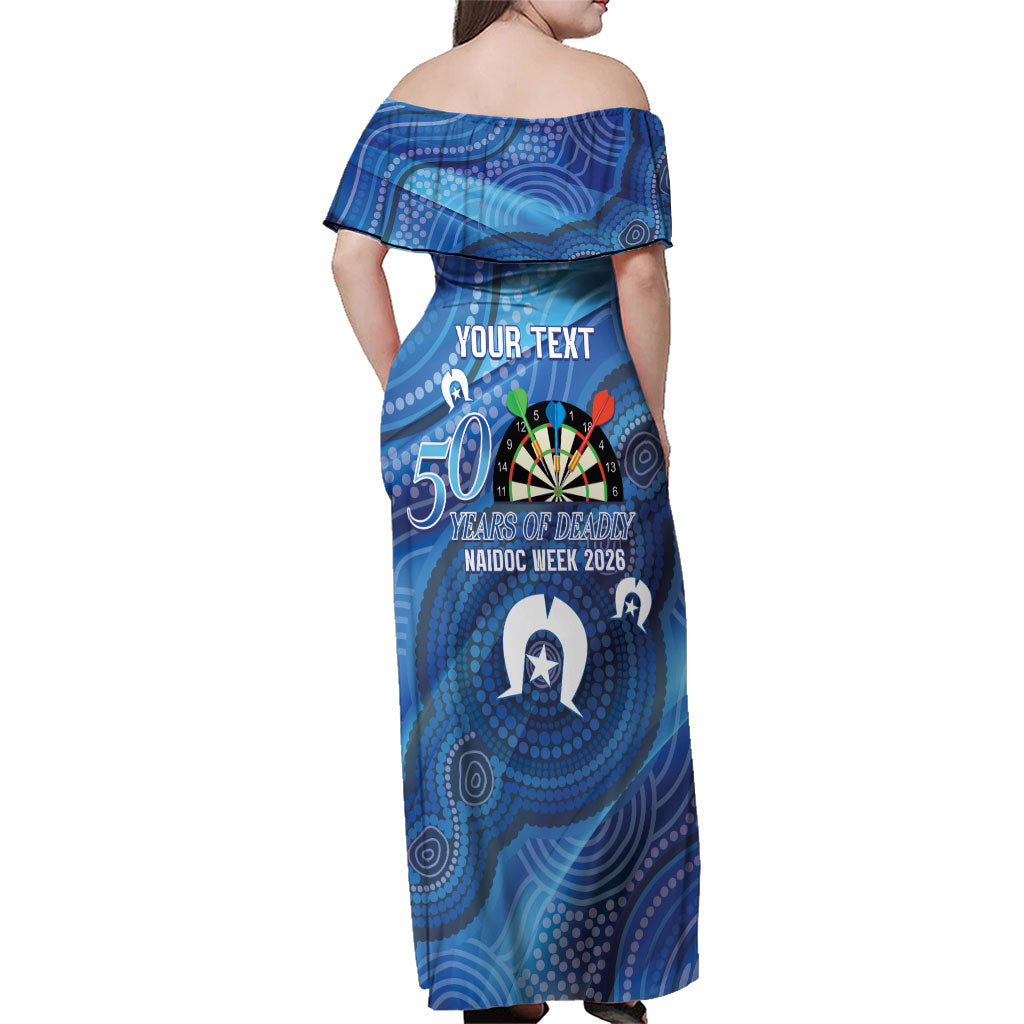 Darts NAIDOC Week 2026 Personalised Family Matching Off Shoulder Maxi Dress and Hawaiian Shirt Australia Flag Kangaroo Dhari Aboriginal Art