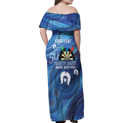 Darts NAIDOC Week 2026 Personalised Family Matching Off Shoulder Maxi Dress and Hawaiian Shirt Australia Flag Kangaroo Dhari Aboriginal Art