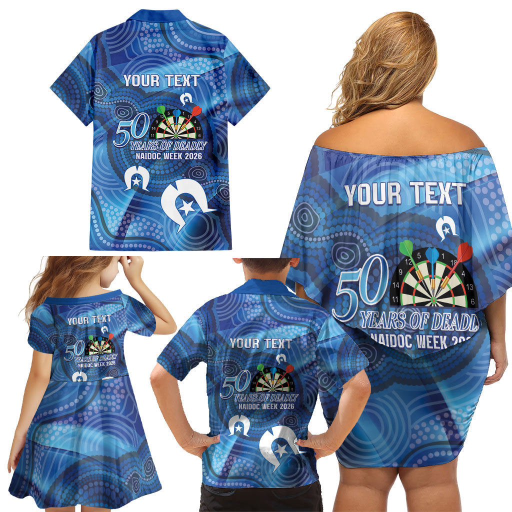 Darts NAIDOC Week 2026 Personalised Family Matching Off Shoulder Short Dress and Hawaiian Shirt Australia Flag Kangaroo Dhari Aboriginal Art