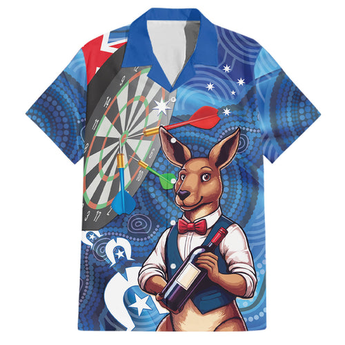 Darts NAIDOC Week 2026 Personalised Family Matching Off Shoulder Short Dress and Hawaiian Shirt Australia Flag Kangaroo Dhari Aboriginal Art