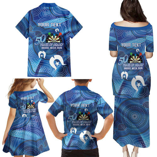 Darts NAIDOC Week 2026 Personalised Family Matching Puletasi and Hawaiian Shirt Australia Flag Kangaroo Dhari Aboriginal Art