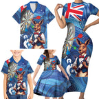 Darts NAIDOC Week 2026 Personalised Family Matching Short Sleeve Bodycon Dress and Hawaiian Shirt Australia Flag Kangaroo Dhari Aboriginal Art