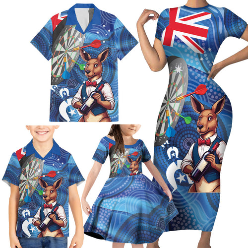 Darts NAIDOC Week 2026 Personalised Family Matching Short Sleeve Bodycon Dress and Hawaiian Shirt Australia Flag Kangaroo Dhari Aboriginal Art
