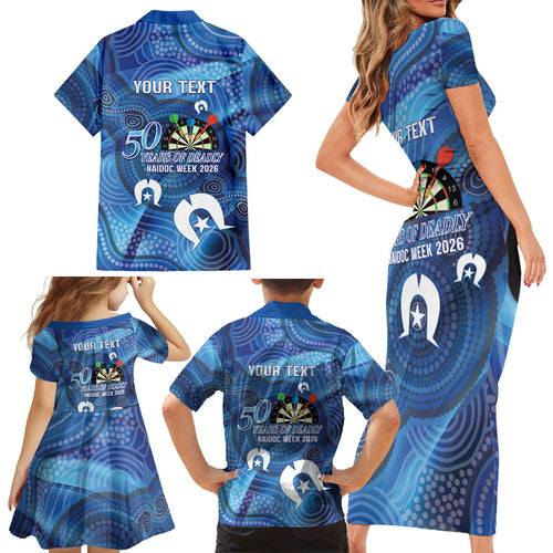 Darts NAIDOC Week 2026 Personalised Family Matching Short Sleeve Bodycon Dress and Hawaiian Shirt Australia Flag Kangaroo Dhari Aboriginal Art