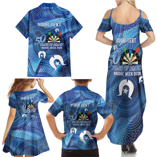Darts NAIDOC Week 2026 Personalised Family Matching Summer Maxi Dress and Hawaiian Shirt Australia Flag Kangaroo Dhari Aboriginal Art