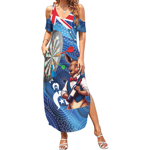 Darts NAIDOC Week 2026 Personalised Family Matching Summer Maxi Dress and Hawaiian Shirt Australia Flag Kangaroo Dhari Aboriginal Art
