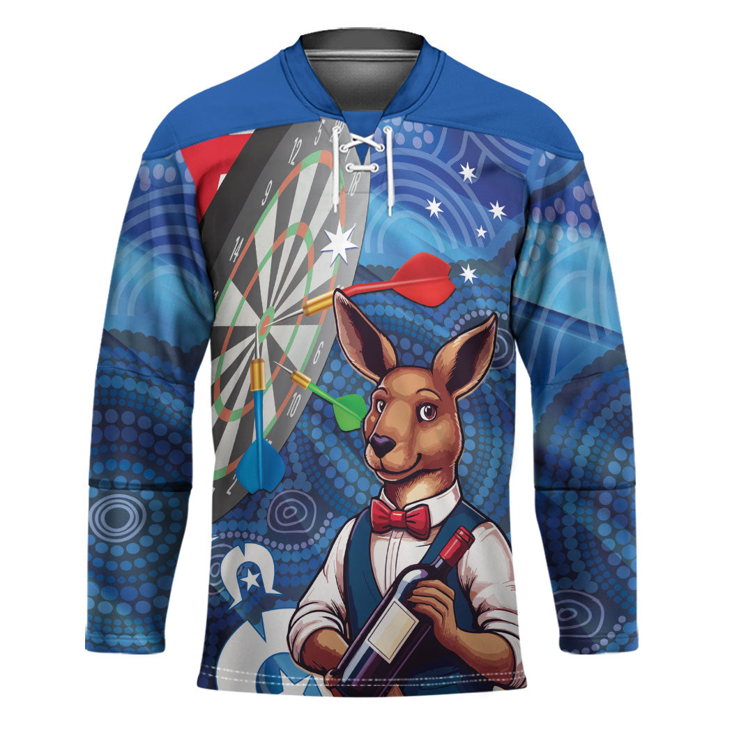 Darts NAIDOC Week 2026 Personalised Hockey Jersey Australia Flag Kangaroo Dhari Aboriginal Art