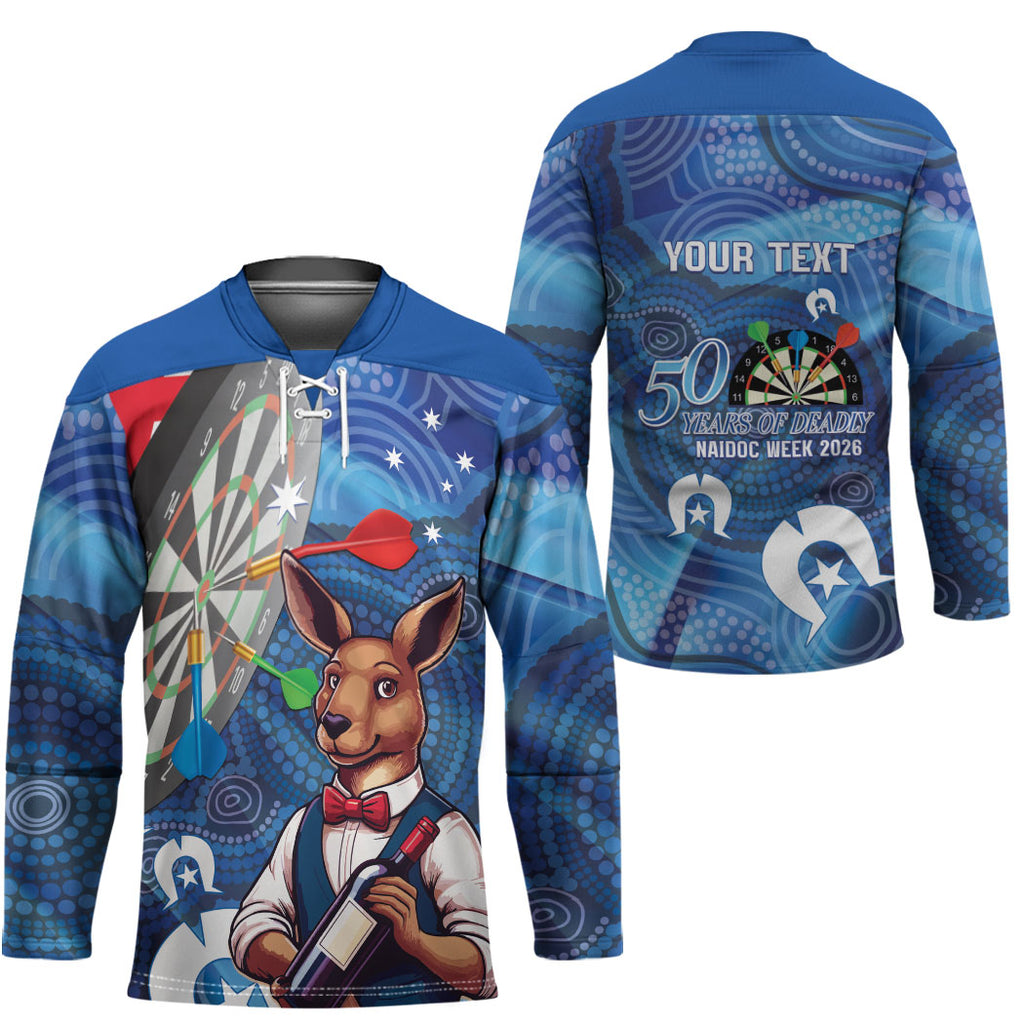 Darts NAIDOC Week 2026 Personalised Hockey Jersey Australia Flag Kangaroo Dhari Aboriginal Art