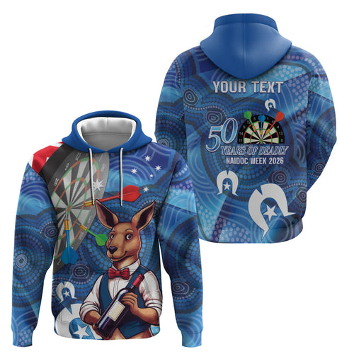 Darts NAIDOC Week 2026 Personalised Hoodie Australia Flag Kangaroo Dhari Aboriginal Art