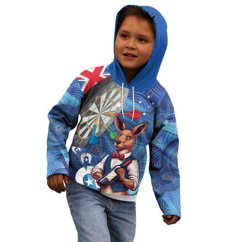 Darts NAIDOC Week 2026 Personalised Kid Hoodie Australia Flag Kangaroo Dhari Aboriginal Art