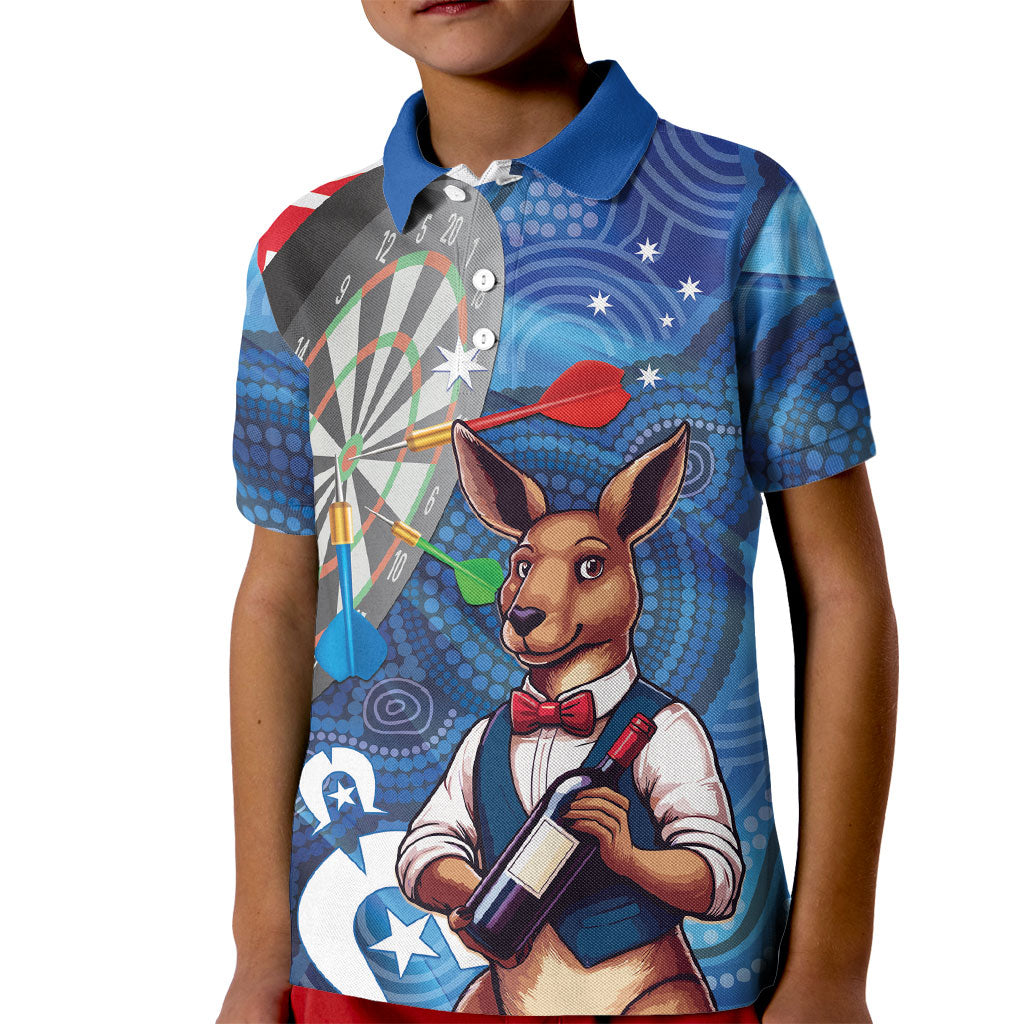 Darts NAIDOC Week 2026 Personalised Kid Polo Shirt Australia Flag Kangaroo Dhari Aboriginal Art